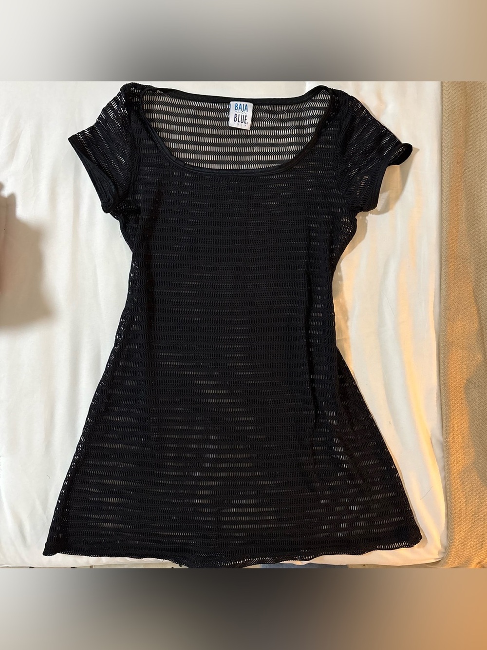 Baja Blue Black Open-Knit Scoop Neck Tee